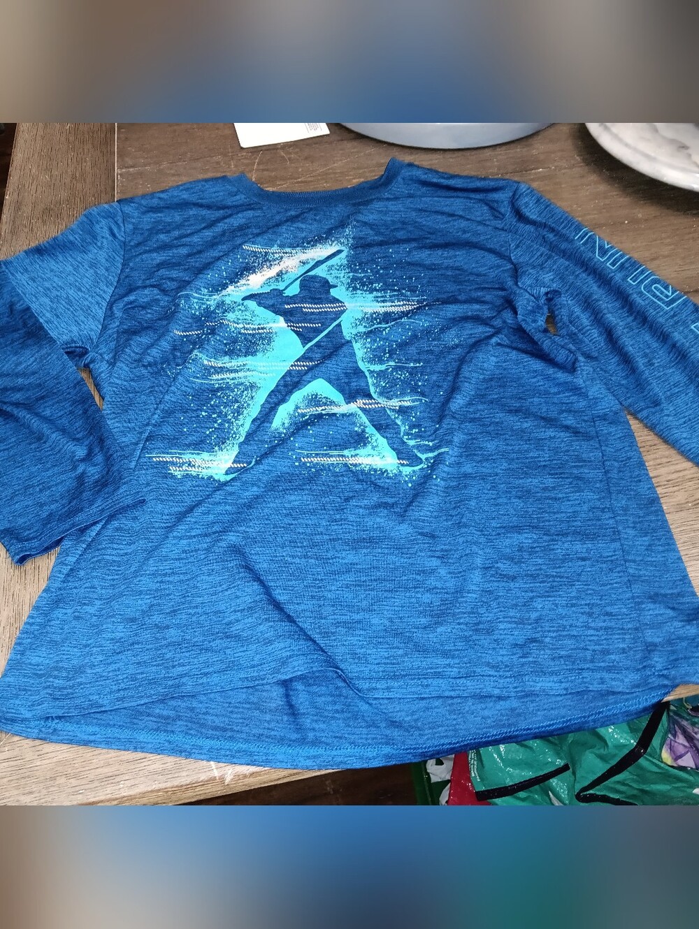 Boys Size XL, Tek gear Blue Long-Sleeve  with Baseball Graphic
